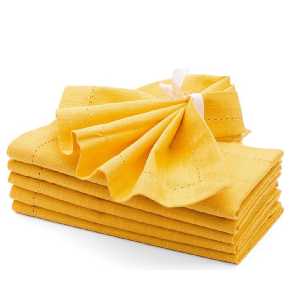 Xochi Spring Yellow Linen Hemstitch Napkins